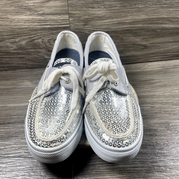 Sperry Top Sider Women's Silver Sequin Boat Shoe Size 7 - Picture 2 of 11